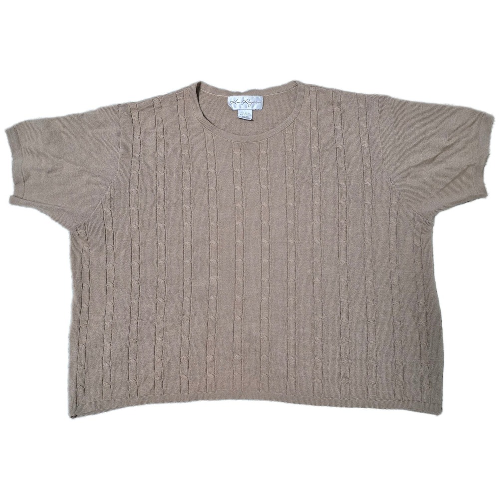 Kim Rogers XL Cable Knit Short Sleeve Sweater‎ Top Neutral Taupe Knitwear (F)